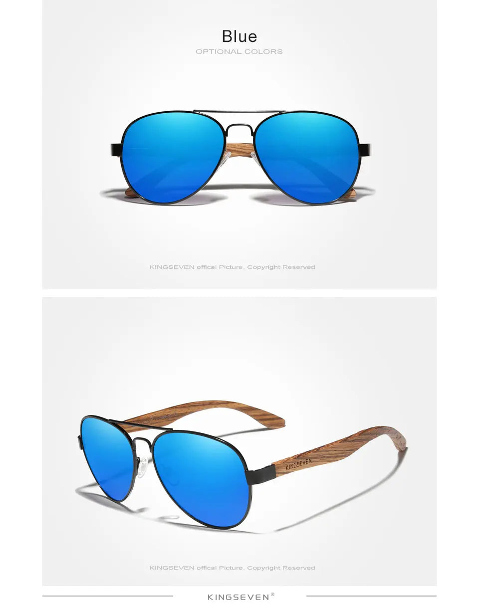 KINGSEVEN-Lunettes de soleil à monture en alliage de bois pour hommes et femmes, lunettes de soleil UV400, lunettes à verres polarisés HD, lunettes de camping, lunettes de pêche, haute qualité