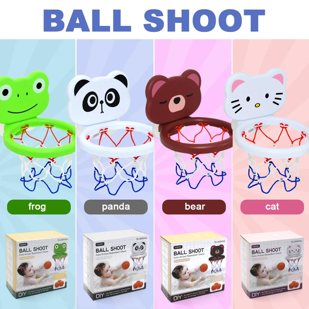 Cadre de basket-ball d'intérieur sur le thème des animaux pour tout-petits, ensemble de jouets de bain pour enfants avec 3 balles en plastique, jeu amusant interactif pour bébés Parents et enfants