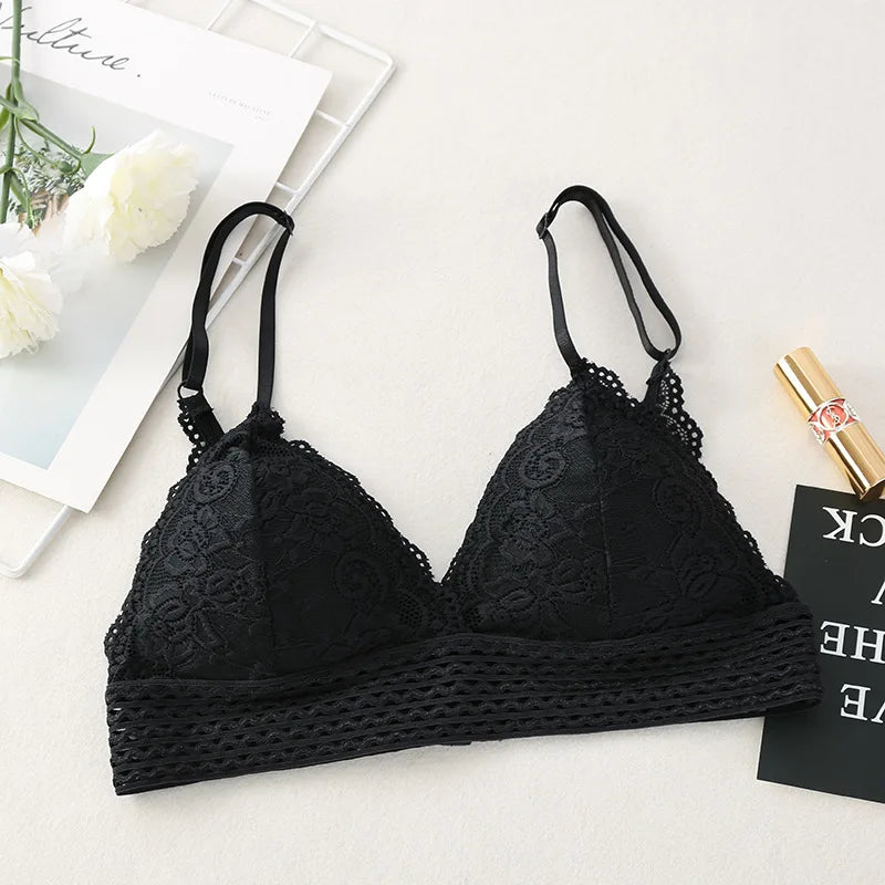 Bralette en dentelle florale pour filles, soutien-gorge Push Up sans fil, doux et Sexy, brassière intime, col en v, Lingerie féminine