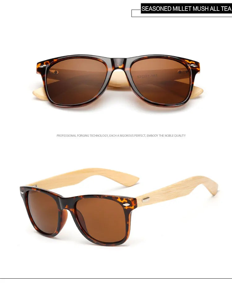 Lunettes de soleil carrées en bois de bambou pour hommes et femmes, design de marque, revêtement miroir, rétro, UV400