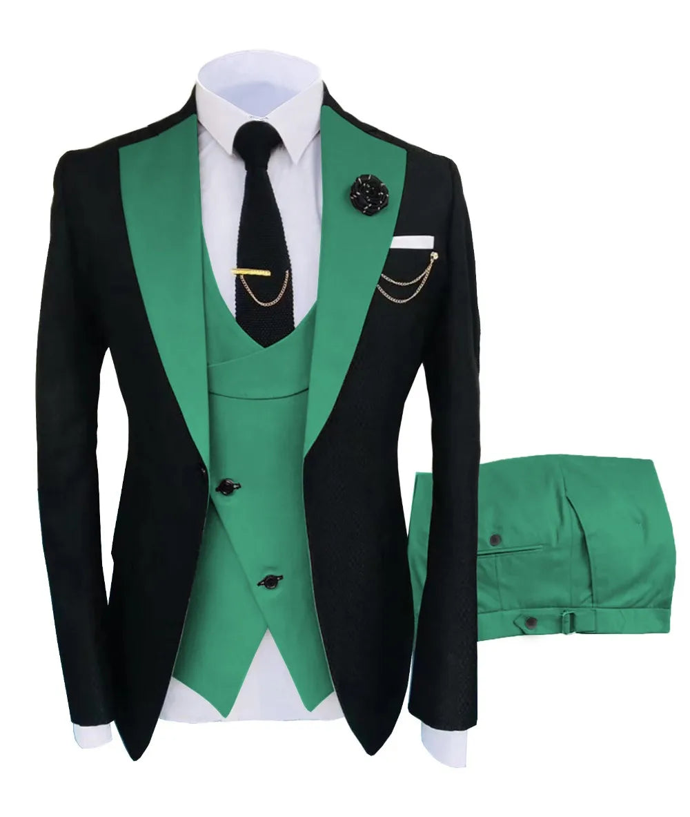 Men's Regular Fit Tuxedo Set, Dipped Jacket, Jacket and Enamel FJD, Popular Clothing, Luxury, Party, Stage, GroomTIME, New, 3 Pieces