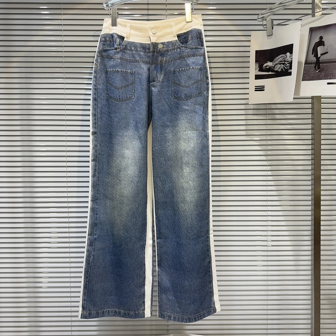 OUDINA Spring Silver Pipped High Waist Straight Wide Leg Pant Baggy Jeans Women's Pants &amp; Trousers