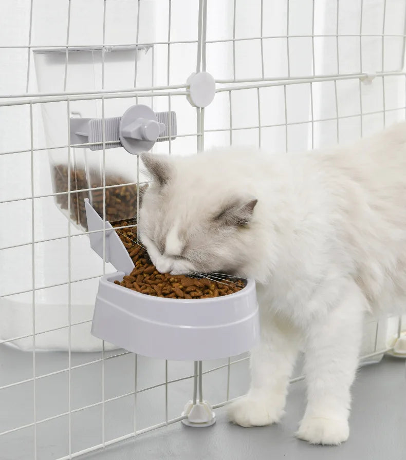 Automatic pet feeder, hanging cage, bowl, water bottle, food container, dispenser for puppies, cats, rabbits, birds, pet food product