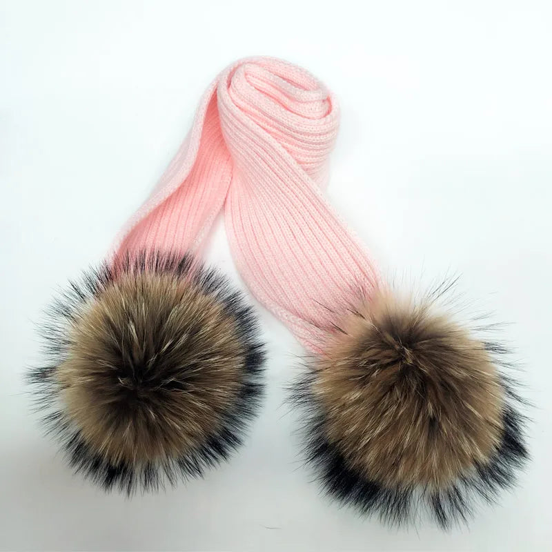 Parent-enfant chapeaux d'hiver mignon bébé fourrure Pompon chapeau écharpe ensembles réel naturel fourrure boule casquettes mère enfants chaud tricoté chapeaux hiver Bea