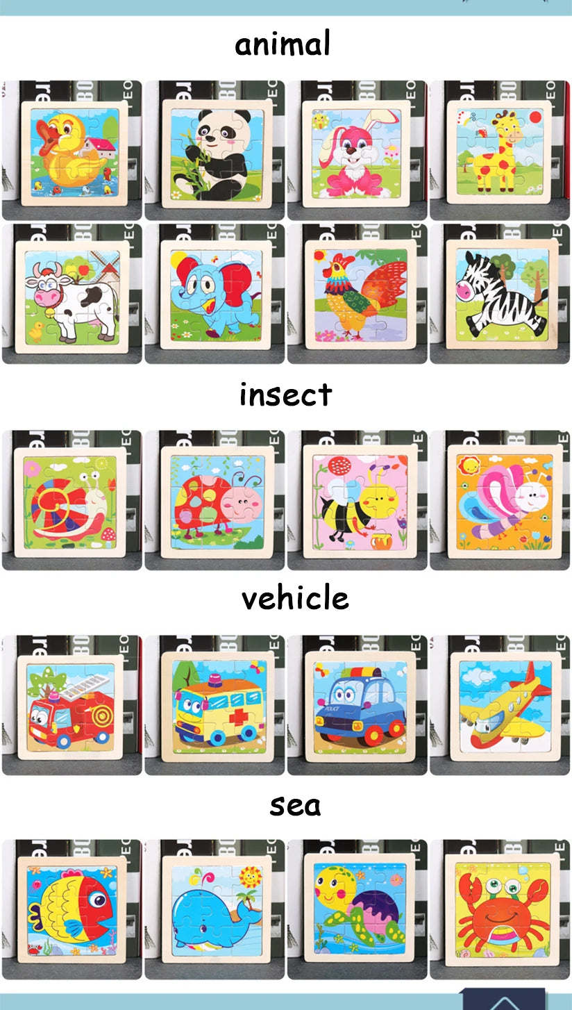 Puzzle en bois de petite taille, jouets Montessori pour bébé, jeu de société 3D, jouets éducatifs, cadeau pour enfants, 9 pièces