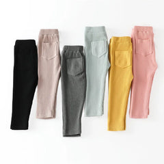 Cotton leggings for baby girls, wide-legged PP pants, spring-autumn fashion, solid-colored long pants for children, new 2024 collection