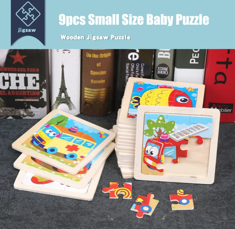 Puzzle en bois de petite taille, jouets Montessori pour bébé, jeu de société 3D, jouets éducatifs, cadeau pour enfants, 9 pièces