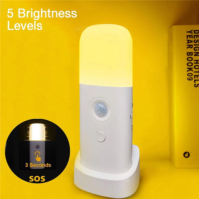 Veilleuse d'intérieur avec détecteur de mouvement, lumière LED à intensité variable rechargeable par USB, lampe de nuit portable activée par le mouvement pour chambre d'enfant