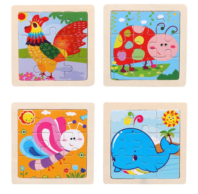 Puzzle en bois de petite taille, jouets Montessori pour bébé, jeu de société 3D, jouets éducatifs, cadeau pour enfants, 9 pièces