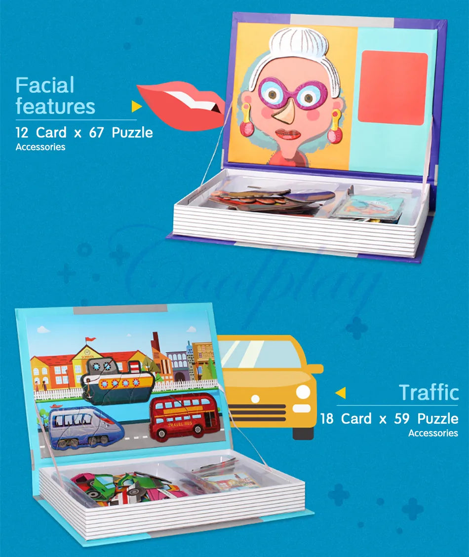 Livre de Puzzle magnétique pour enfants, jouets intelligents 3D, jeux d'entraînement cérébral, jouets éducatifs Montessori, cadeaux pour enfants, jouets de noël