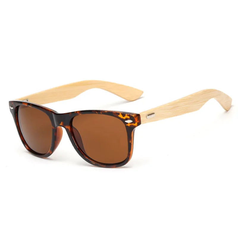 Lunettes de soleil carrées en bois de bambou pour hommes et femmes, design de marque, revêtement miroir, rétro, UV400