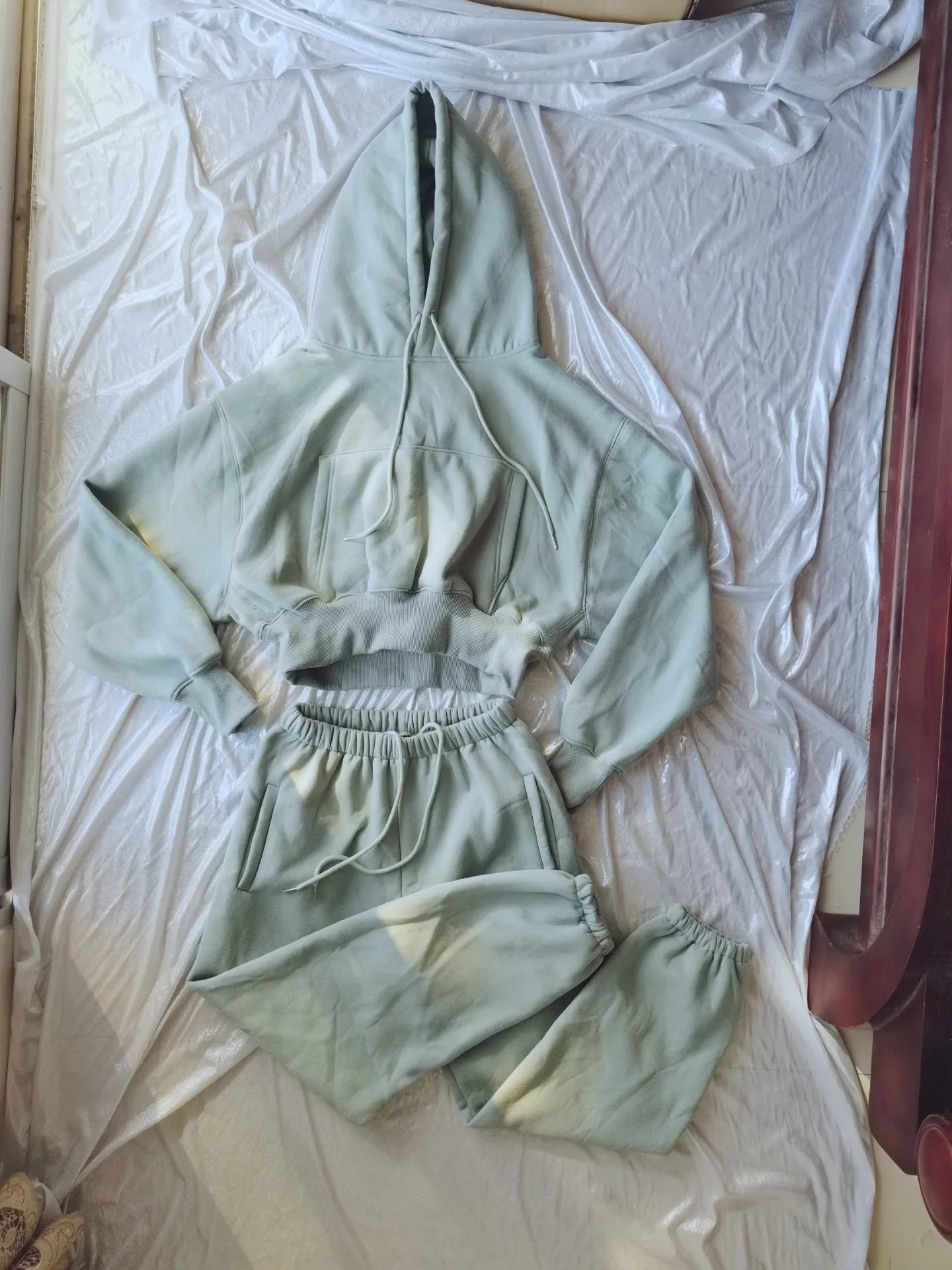 Sweat à capuche Smile avec pantalon de jogging pour femme, ensemble 2 pièces, tenue de sport décontractée, survêtement monochrome, imbibé de sueur, vente en gros, automne et hiver