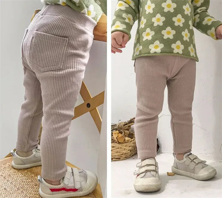 Cotton leggings for baby girls, wide-legged PP pants, spring-autumn fashion, solid-colored long pants for children, new 2024 collection