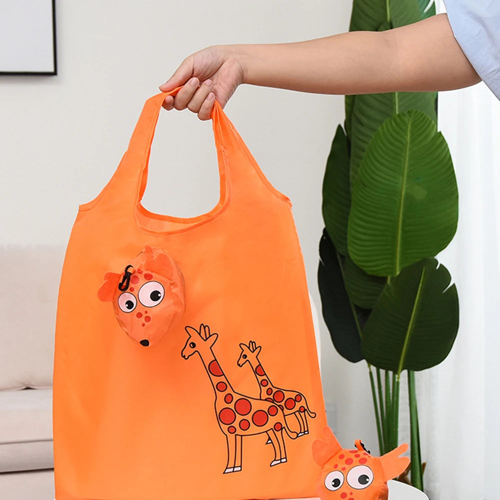 Sac de courses pliable écologique, sac à bandoulière réutilisable de dessin animé, sacs d'épicerie portables pour femmes, fourre-tout de rangement, organisateur de maison
