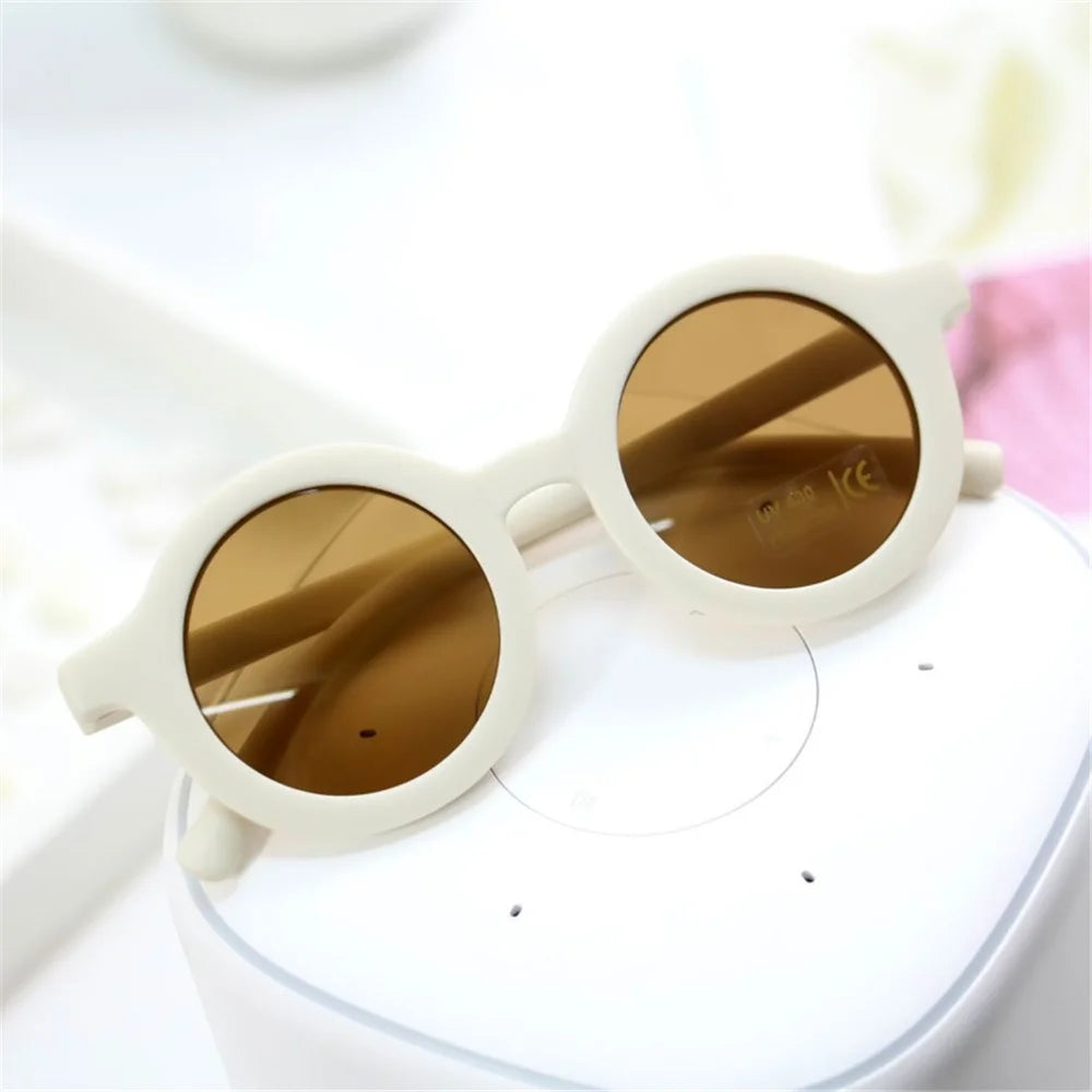 Lunettes de soleil pour enfants, rétro, couleur unie, résistantes aux ultraviolets, rondes, pratiques, vente en gros