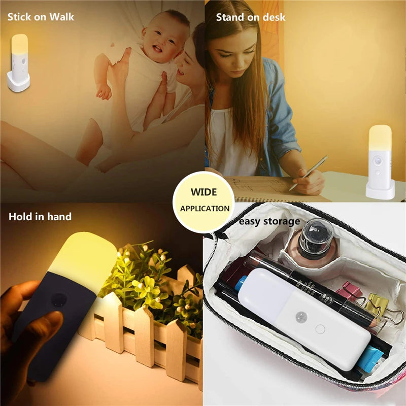 Veilleuse d'intérieur avec détecteur de mouvement, lumière LED à intensité variable rechargeable par USB, lampe de nuit portable activée par le mouvement pour chambre d'enfant