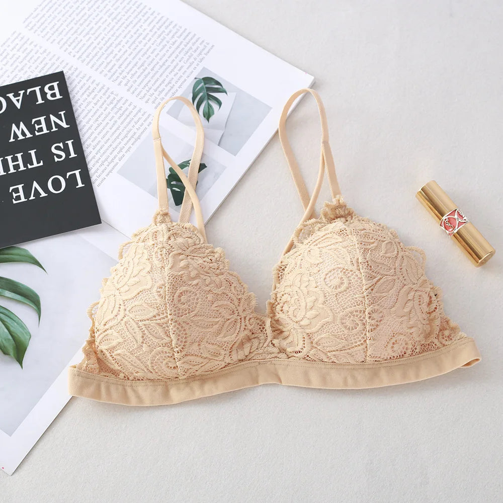 Soutien-gorge en dentelle florale sans fil Bralette soutien-gorge Push Up pour femmes col en v brassière femme sous-vêtements rembourrés Lingerie Sexy intimes