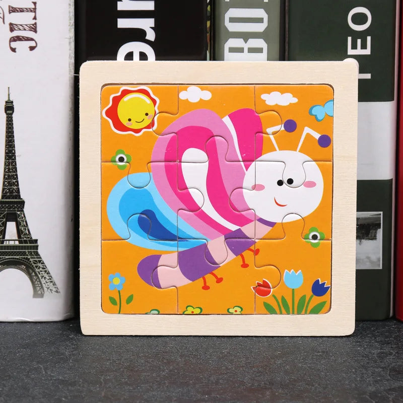 Puzzle en bois de petite taille, jouets Montessori pour bébé, jeu de société 3D, jouets éducatifs, cadeau pour enfants, 9 pièces