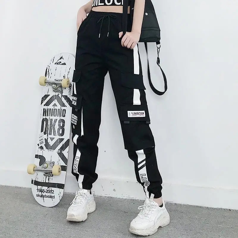Joggeurs femme sport décontracté filles mode Hip-hop Streetwear pantalon mode Cargo pantalon femme danse pantalons de survêtement pantalon noir