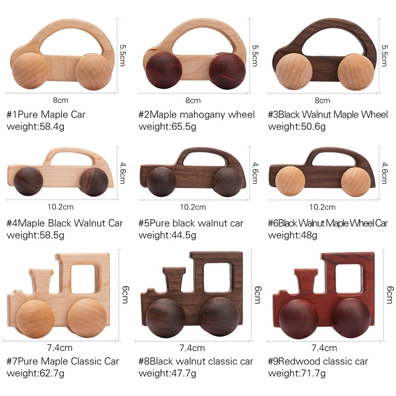 Décennie s de voiture en bois de hêtre pour bébé, jouets de dessin animé, Van dos Montessori, jouets de dentition pour enfants, cadeau d'anniversaire pour nouveau-né