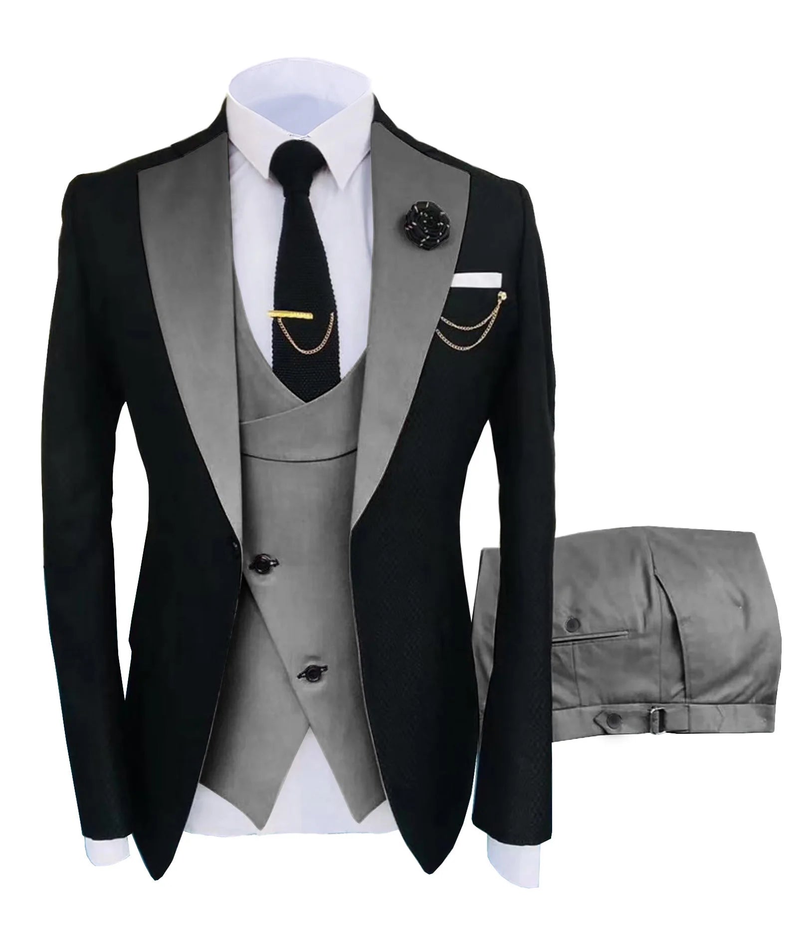 Men's Regular Fit Tuxedo Set, Dipped Jacket, Jacket and Enamel FJD, Popular Clothing, Luxury, Party, Stage, GroomTIME, New, 3 Pieces