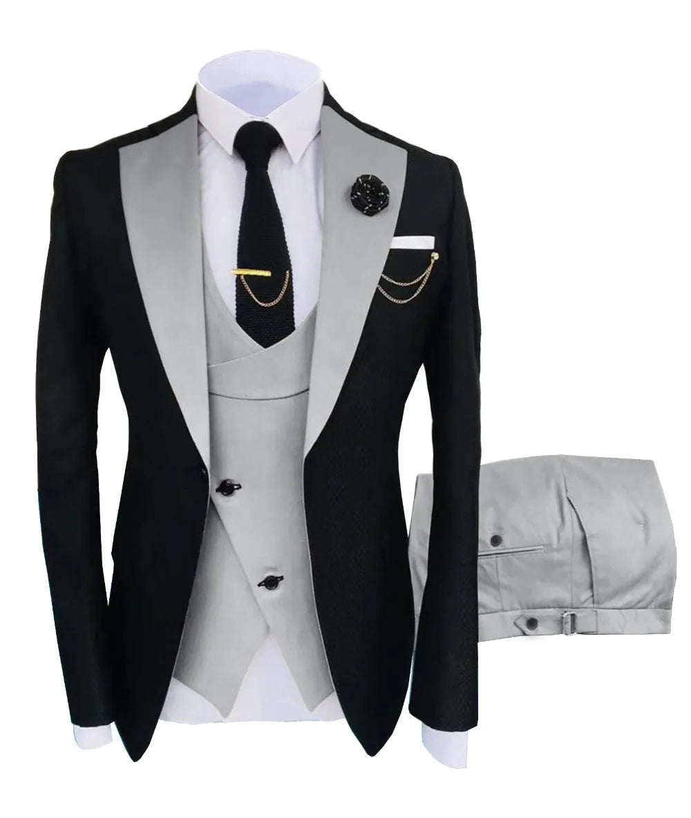 Men's Regular Fit Tuxedo Set, Dipped Jacket, Jacket and Enamel FJD, Popular Clothing, Luxury, Party, Stage, GroomTIME, New, 3 Pieces