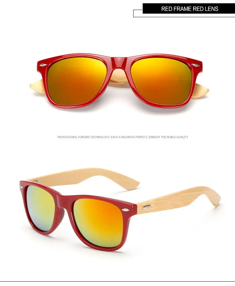 Lunettes de soleil carrées en bois de bambou pour hommes et femmes, design de marque, revêtement miroir, rétro, UV400