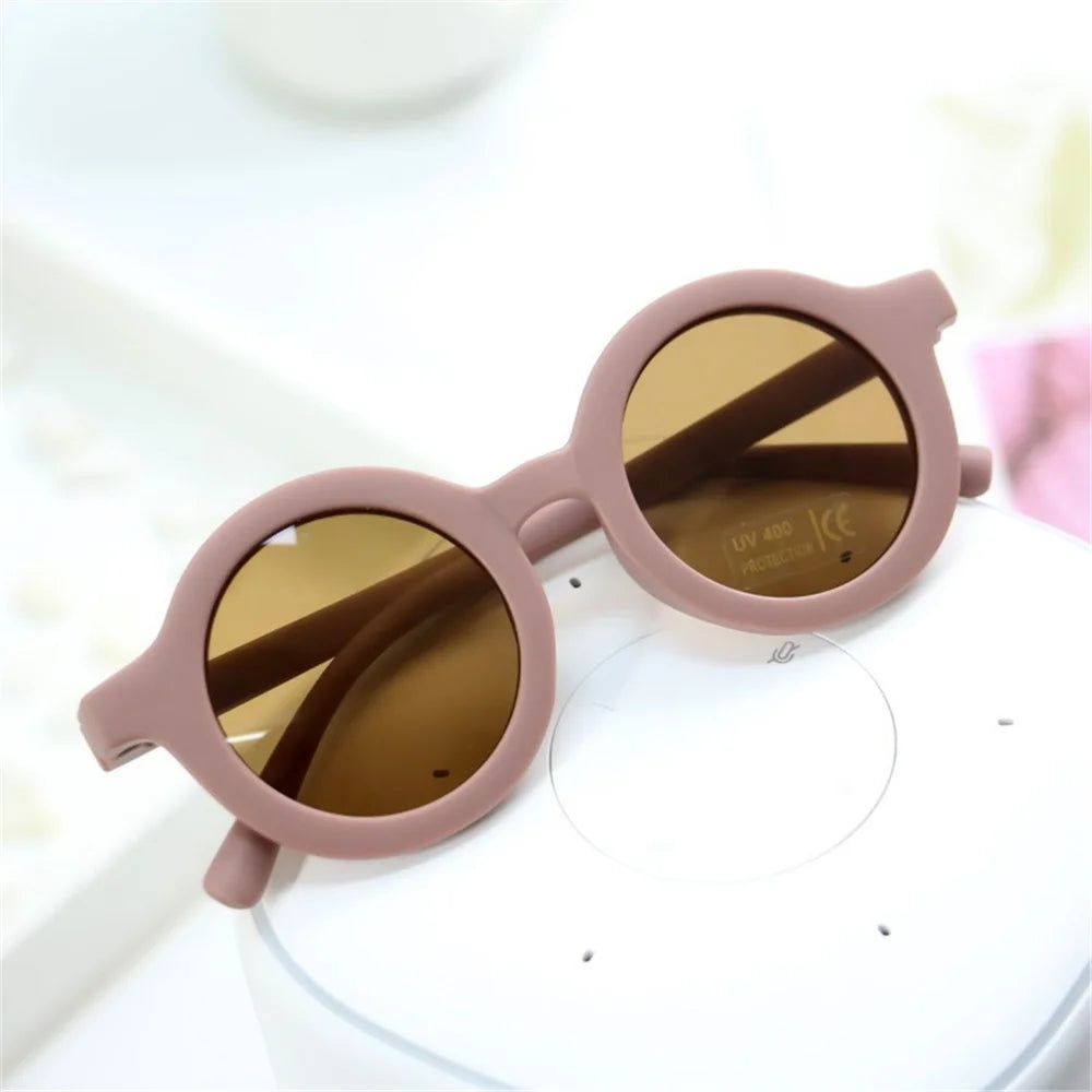 Lunettes de soleil pour enfants, rétro, couleur unie, résistantes aux ultraviolets, rondes, pratiques, vente en gros