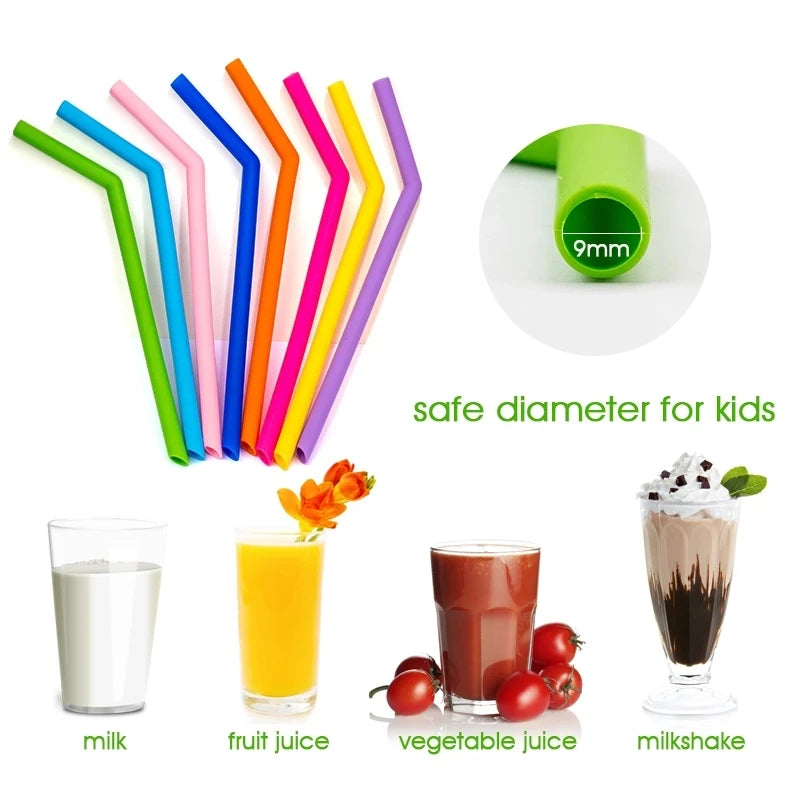 Pailles à boire réutilisables en silicone de qualité alimentaire, pliables et flexibles, avec brosses pour livres, fournitures de fête pour bar, recyclables