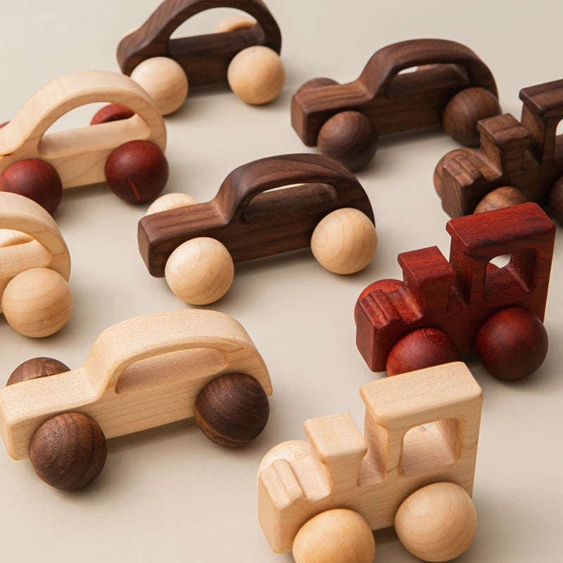 Décennie s de voiture en bois de hêtre pour bébé, jouets de dessin animé, Van dos Montessori, jouets de dentition pour enfants, cadeau d'anniversaire pour nouveau-né