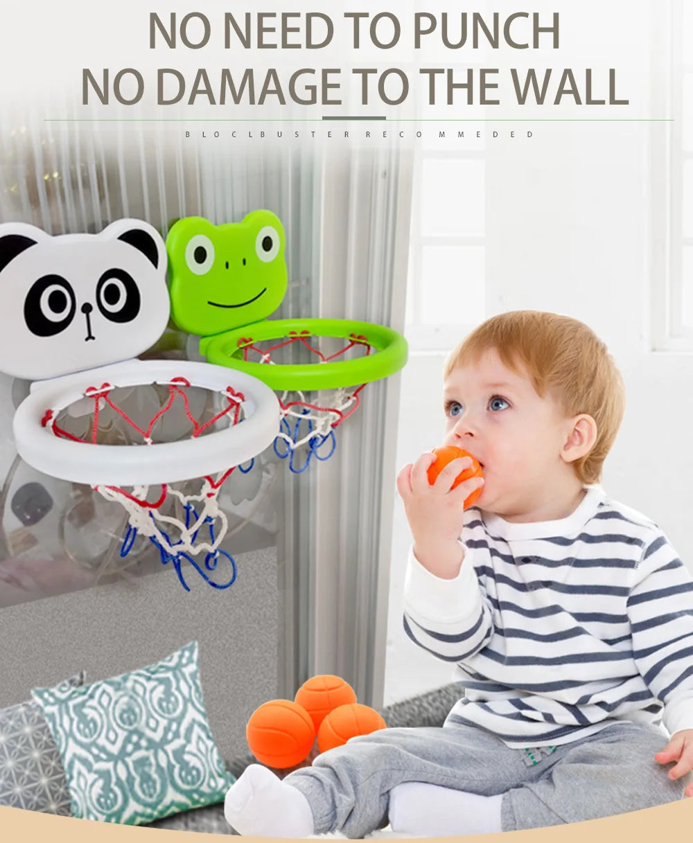 Cadre de basket-ball d'intérieur sur le thème des animaux pour tout-petits, ensemble de jouets de bain pour enfants avec 3 balles en plastique, jeu amusant interactif pour bébés Parents et enfants