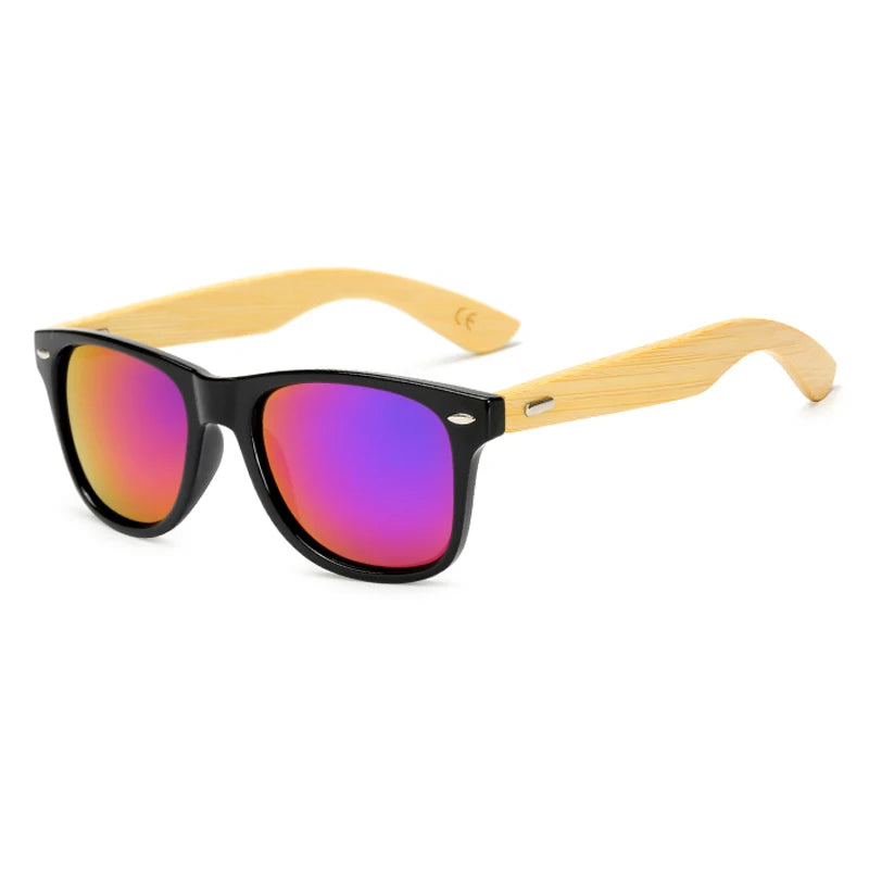 Lunettes de soleil carrées en bois de bambou pour hommes et femmes, design de marque, revêtement miroir, rétro, UV400