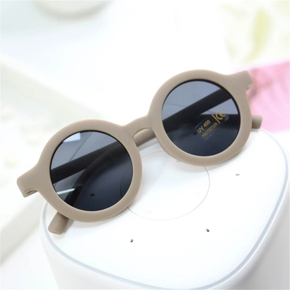 Lunettes de soleil pour enfants, rétro, couleur unie, résistantes aux ultraviolets, rondes, pratiques, vente en gros