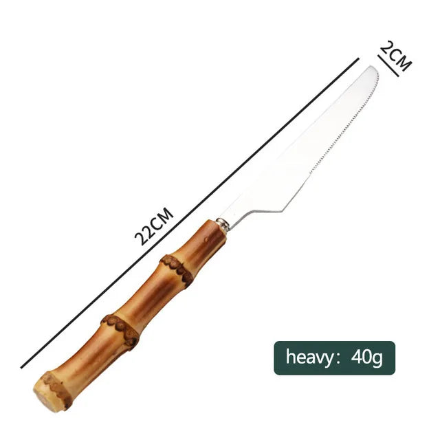 Couverts en bambou et acier inoxydable, service de table, en bois doré, pour la cuisine occidentale, couteau, fourchette, cuillère à café