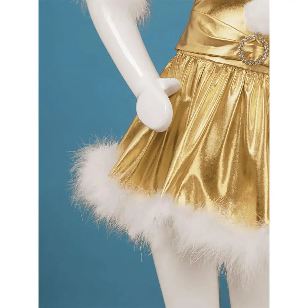 Robes de noël pour filles, vêtements métalliques brillants, à manches longues, Costume de fête de carnaval Cosplay, danse