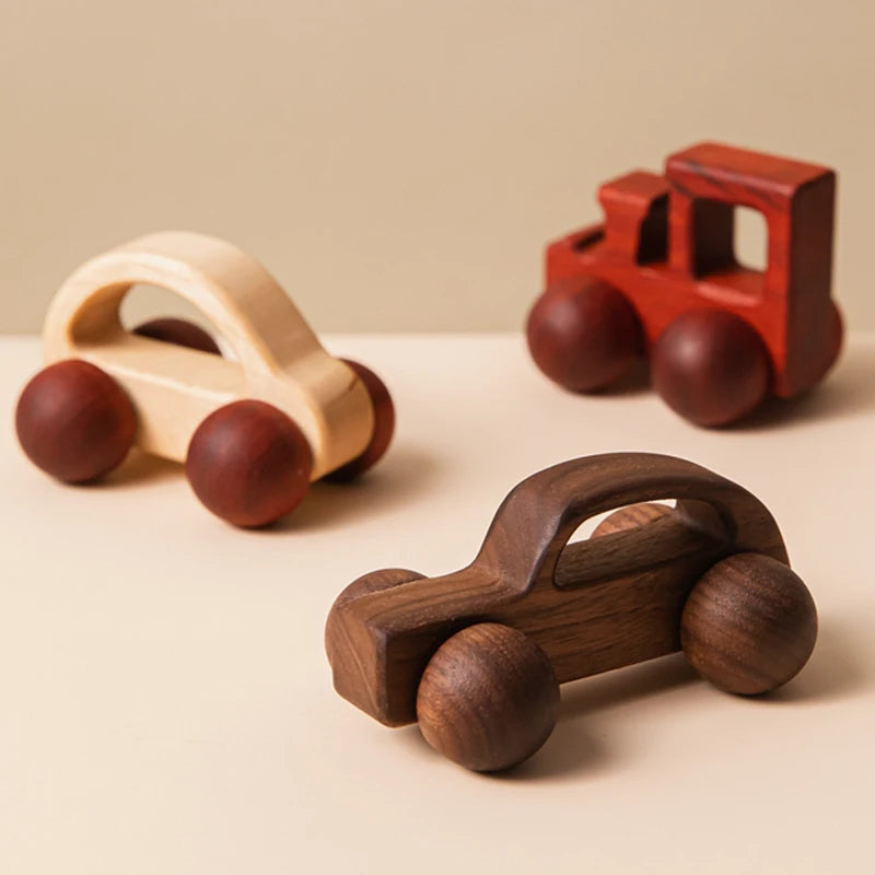 Décennie s de voiture en bois de hêtre pour bébé, jouets de dessin animé, Van dos Montessori, jouets de dentition pour enfants, cadeau d'anniversaire pour nouveau-né
