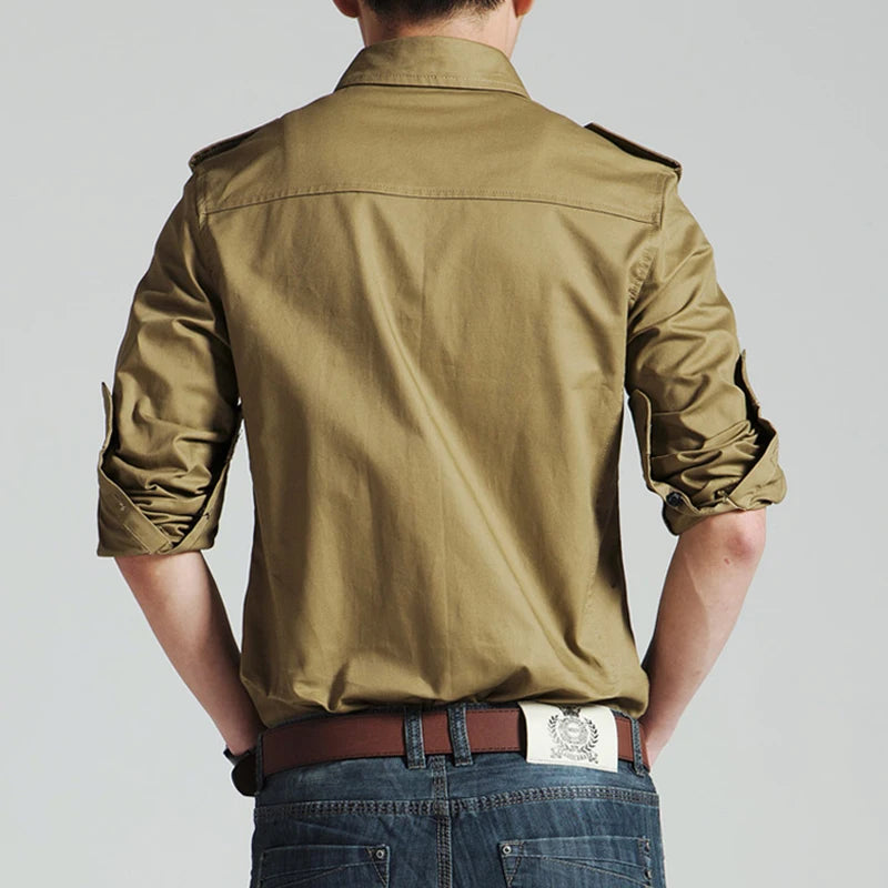Chemises militaires pour hommes 2025 automne à manches longues vêtements de travail décontractés chemises de poche Camisas mince solide chemises militaires pour hommes Chemise Homme