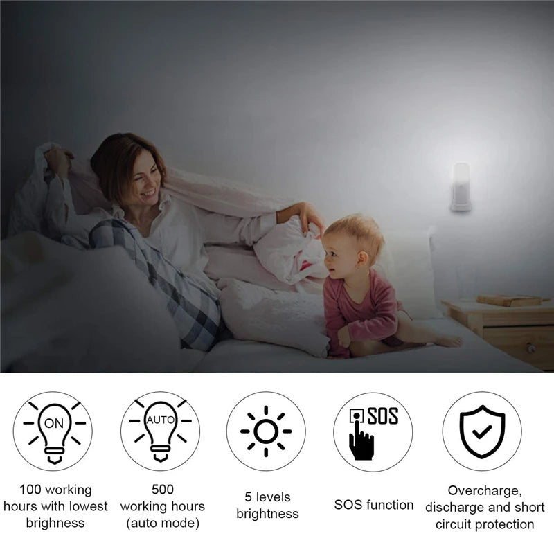 Veilleuse d'intérieur avec détecteur de mouvement, lumière LED à intensité variable rechargeable par USB, lampe de nuit portable activée par le mouvement pour chambre d'enfant