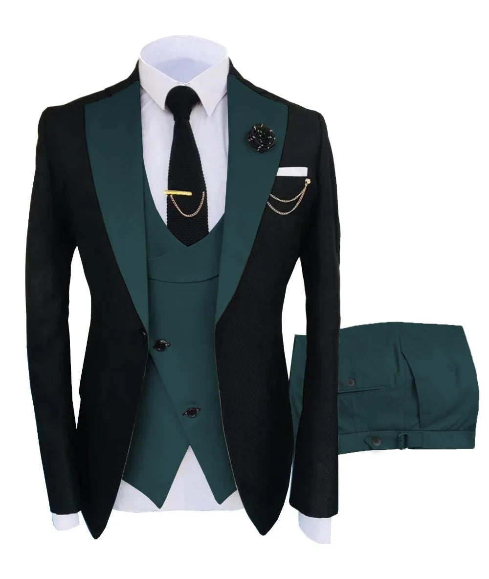 Men's Regular Fit Tuxedo Set, Dipped Jacket, Jacket and Enamel FJD, Popular Clothing, Luxury, Party, Stage, GroomTIME, New, 3 Pieces