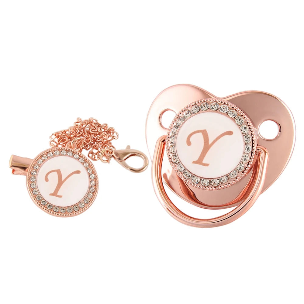 26 lettres bébé attache-sucette or Rose Bling porte-sucette Silicone sucette mamelon factice bébé douche cadeaux