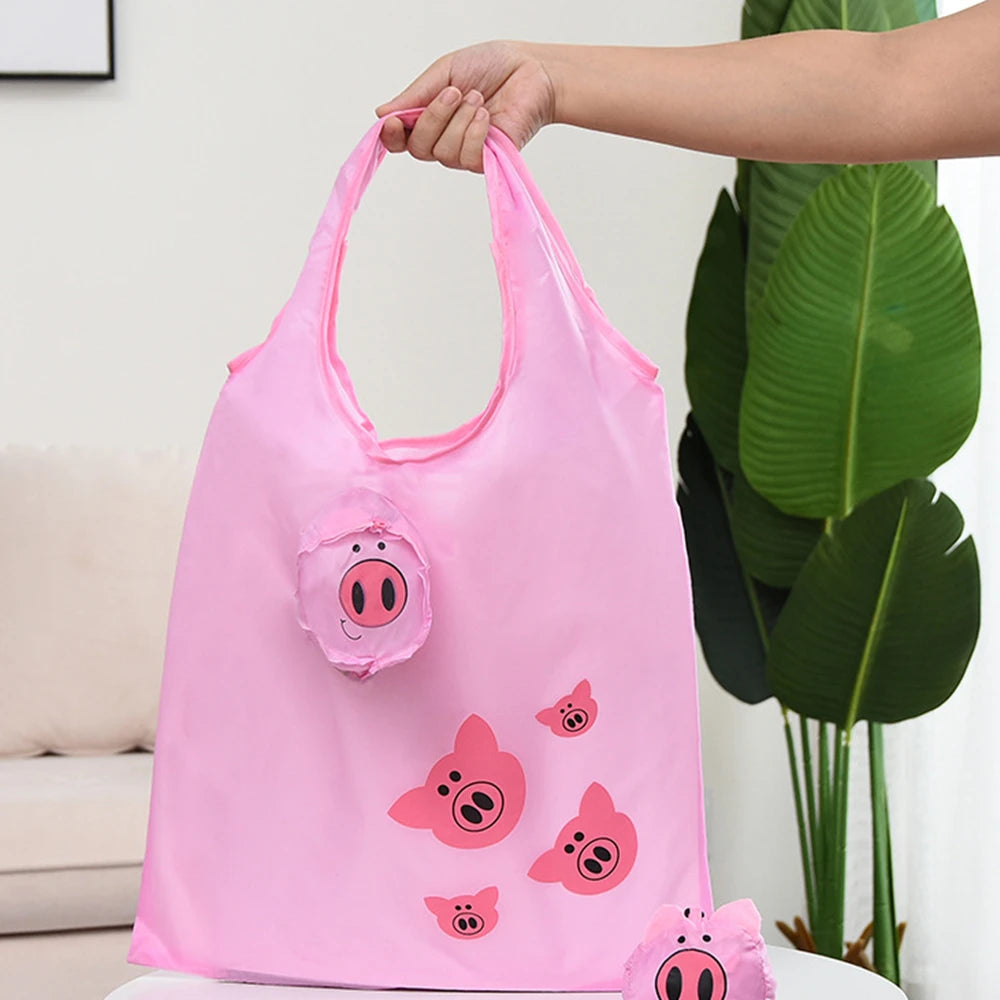 Sac de courses pliable écologique, sac à bandoulière réutilisable de dessin animé, sacs d'épicerie portables pour femmes, fourre-tout de rangement, organisateur de maison