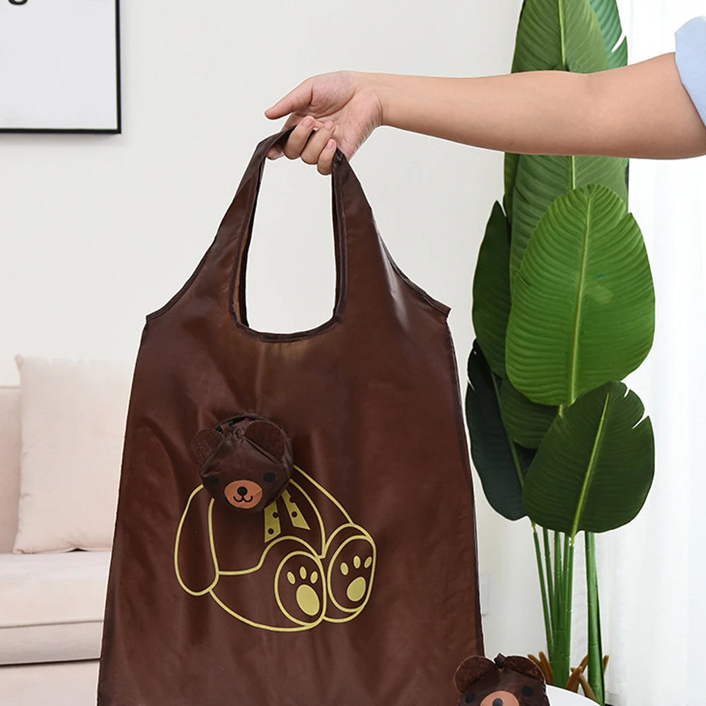Sac de courses pliable écologique, sac à bandoulière réutilisable de dessin animé, sacs d'épicerie portables pour femmes, fourre-tout de rangement, organisateur de maison