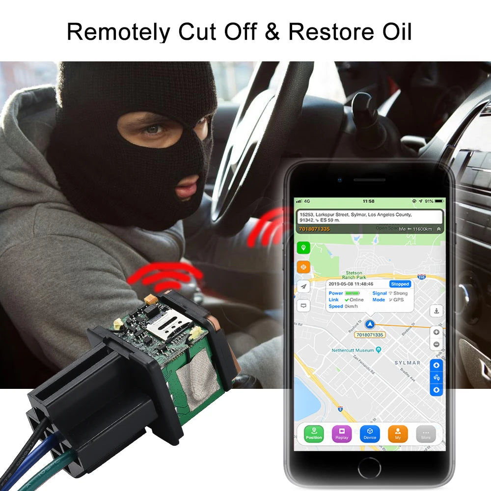 Traqueur GPS de voiture ST-907, dispositif de relais de suivi, localisateur GSM, télécommande, surveillance antivol, système d'huile coupé avec application gratuite