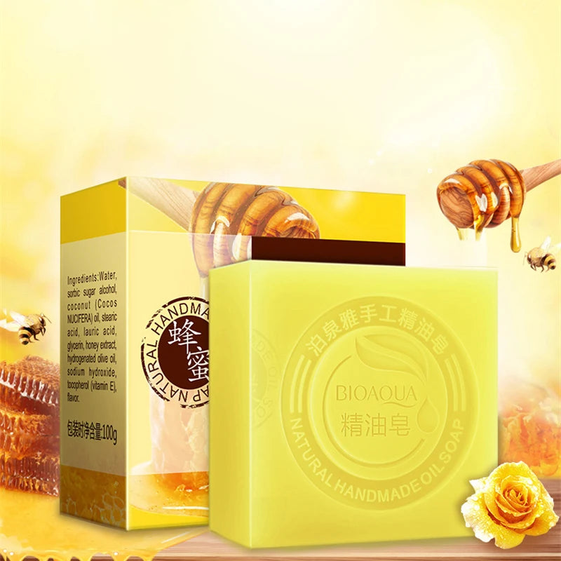 Savons aux huiles essentielles Bioaqua au miel, rose, jasmin, aloé, matcha, myrtille, lavande, charbon de bambou, savons en bambou noir