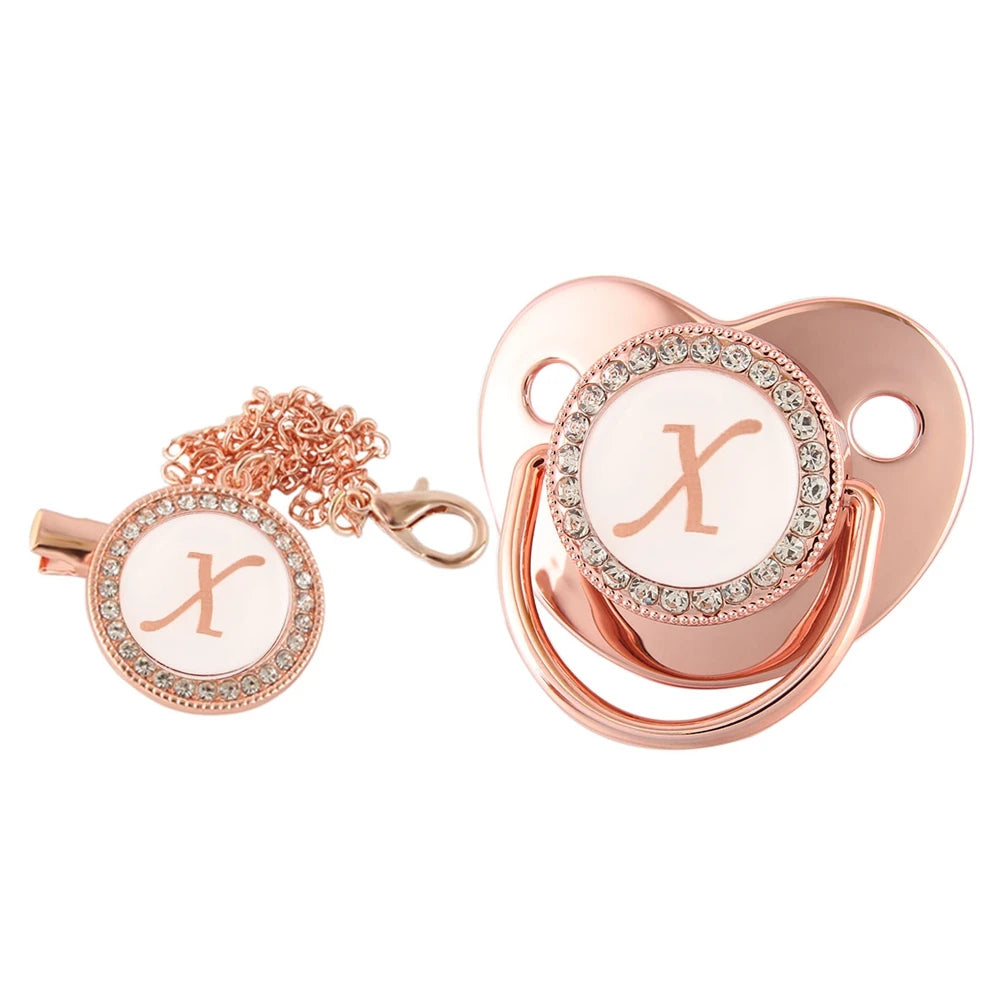 26 lettres bébé attache-sucette or Rose Bling porte-sucette Silicone sucette mamelon factice bébé douche cadeaux