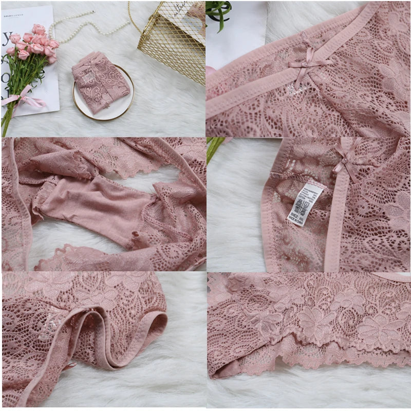 Culotte sexy en dentelle florale avec nœud papillon pour femme, sous-vêtement respirant transparent, string, lingerie, offre spéciale