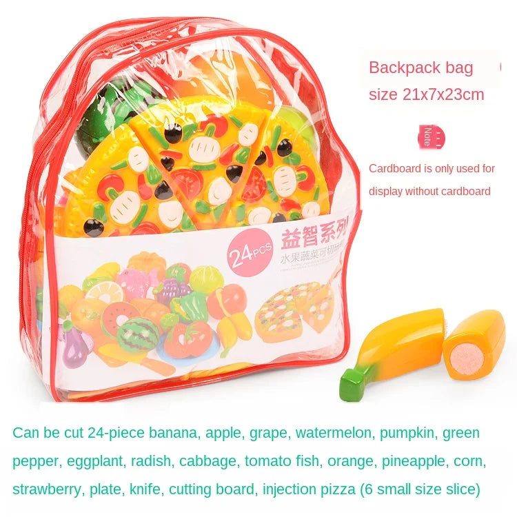 Jouets alimentaires de cuisine avec panier de rangement, jouets pour tout-petits, jeu de découpe, semblant de fruits et accessoires, shopping