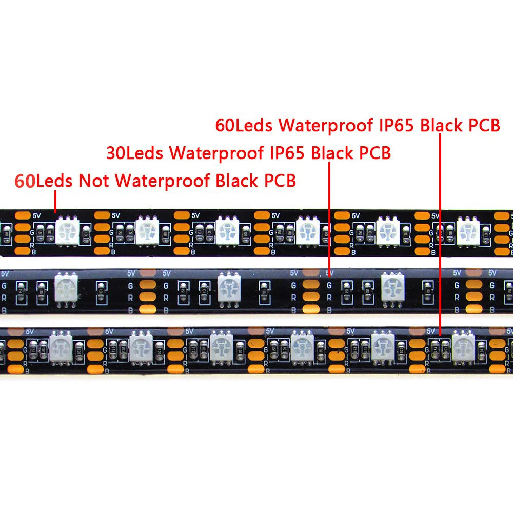 5V RGB USB LED Strip Light, Waterproof, Black PCB 5050, 0.5m, 1m, 2m, 3m, 4m, 5m, LED Strip Light, PC, TV Backlight, Remote Control