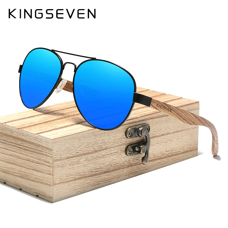 KINGSEVEN-Lunettes de soleil à monture en alliage de bois pour hommes et femmes, lunettes de soleil UV400, lunettes à verres polarisés HD, lunettes de camping, lunettes de pêche, haute qualité