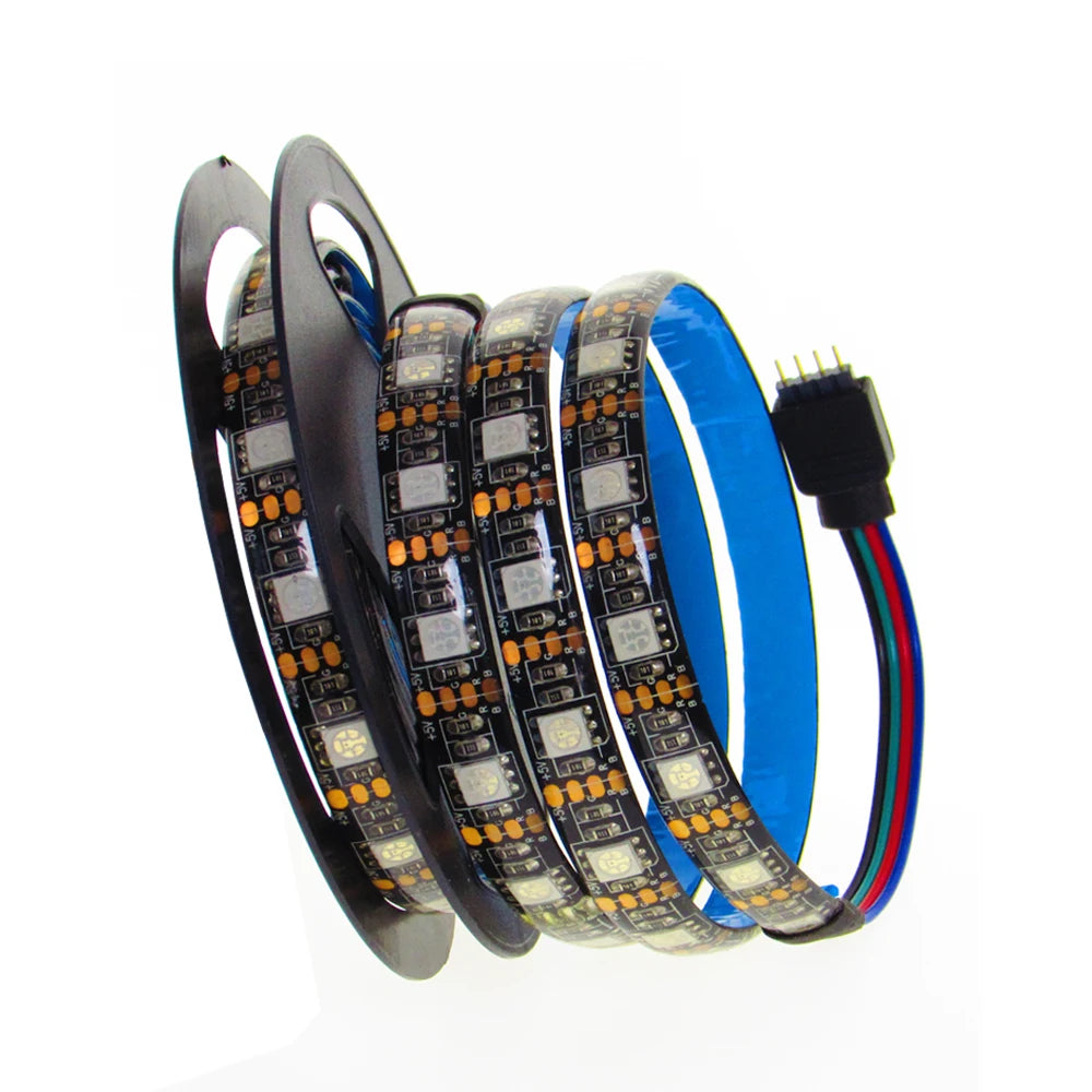 5V RGB USB LED Strip Light, Waterproof, Black PCB 5050, 0.5m, 1m, 2m, 3m, 4m, 5m, LED Strip Light, PC, TV Backlight, Remote Control